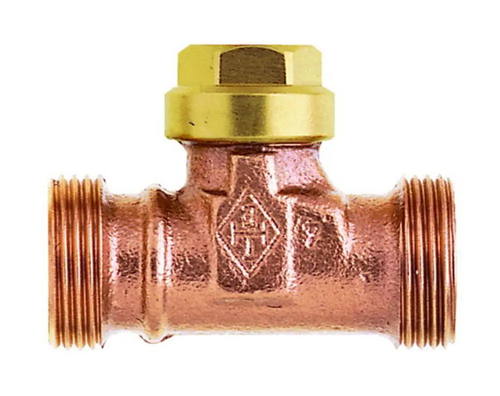 Rücklauf-Verschraubung mit Außengewinde, gefertigt aus Kupfer und mit Messinganschluss. Produkt von IMI Hydronic Engineering.
